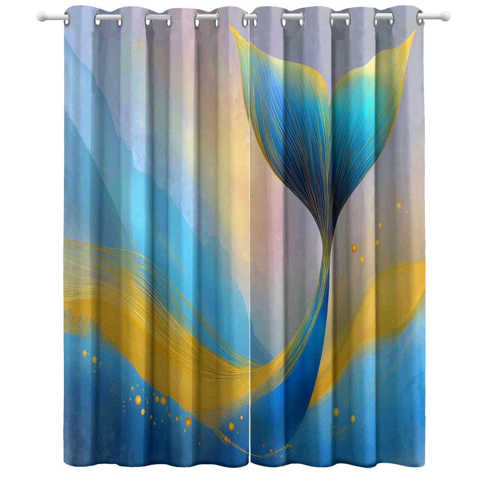 Zasłony termoizolacyjne, 140 x 250 cm, marzycielska zasłona z oczkami z ogonem syreny, pełne światło, blokada pokoju, redukcja hałasu, nadruk do jadalni, sypialni, 2 panele, niebieskie