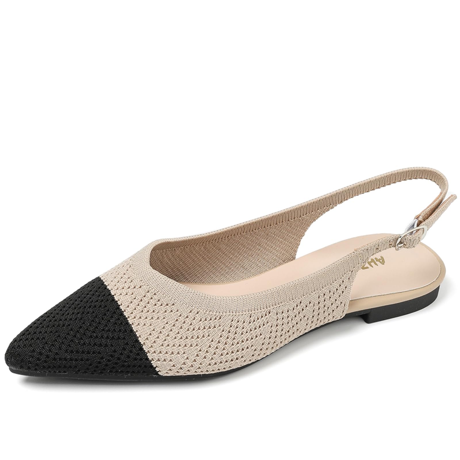 Slingback Ballet Flats for Women Pointed Toe Adjustable Buckle Strap Flats Comfortable Dressy Flats for Work & Party Knit Slip On Shoes