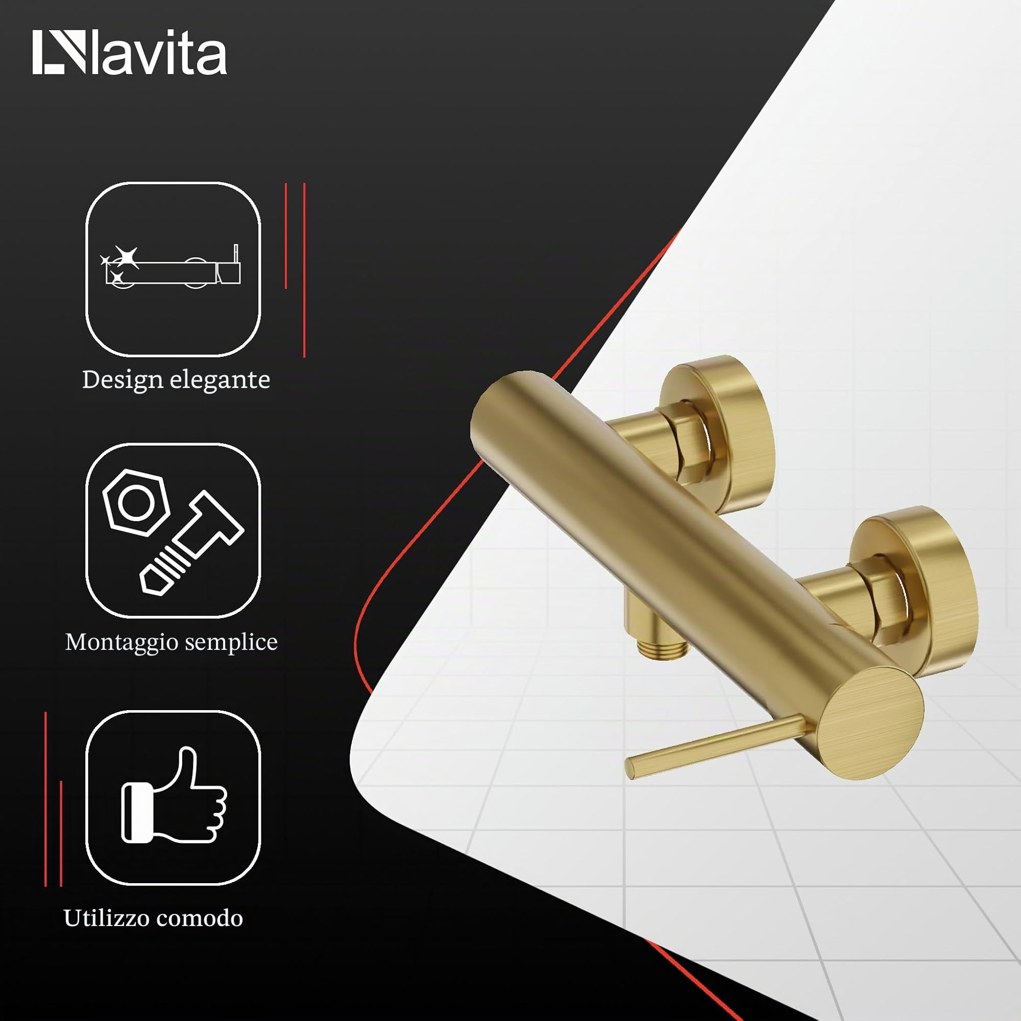 Lavita Orion - Rubinetto doccia in oro spazzolato, con corpo in ottone di alta qualità, design elegante