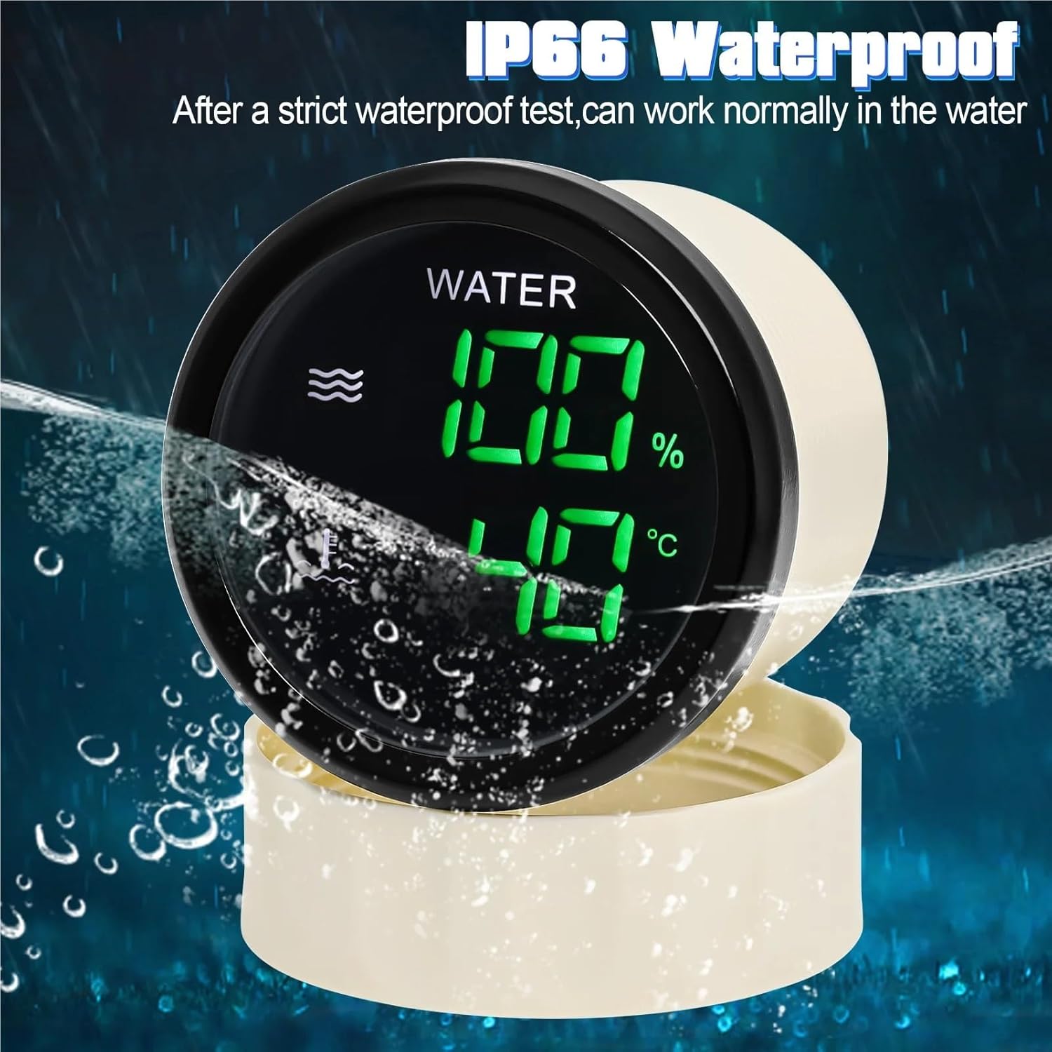 Custom Waterproof 52mm Dual Gauge 2 in 1 Multifunction Gauges Fuel Level Water Level Meter HTG Sewage Gauge Volt for Boat Yacht(Orange)