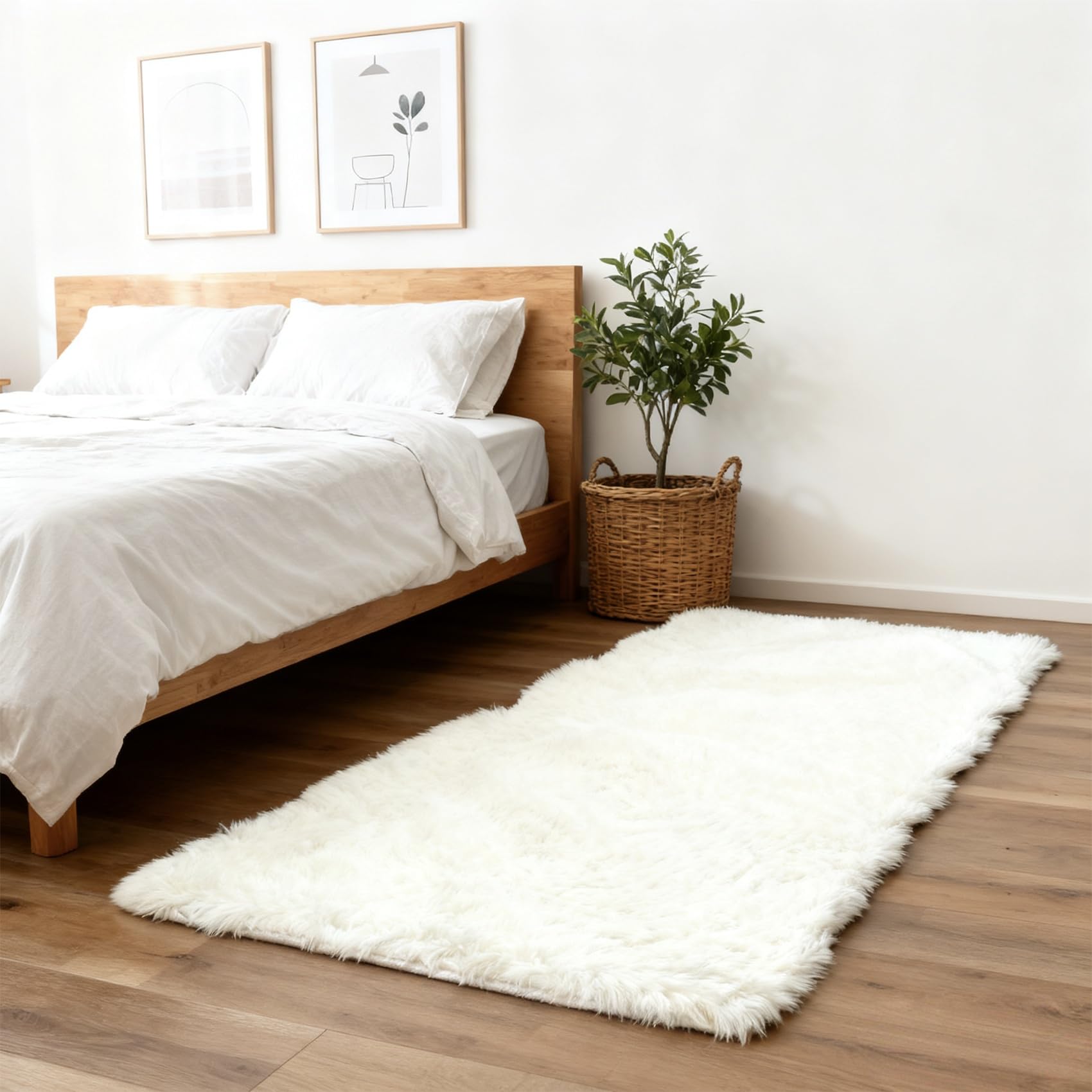 Tapis salon 160 x 90 cm blanc moelleux et antidérapant pour chambre moderne
