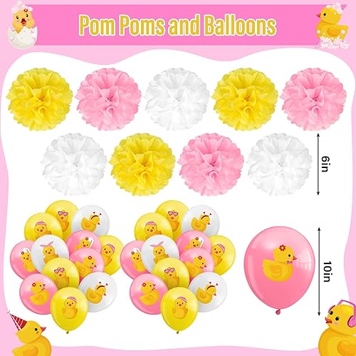 Miniatura 4 de 77 piezas de decoración de fiesta de patos rosados, lindo accesorio de fiesta de cumpleaños de pato, incluye una bonita pancarta colgante de cuerda