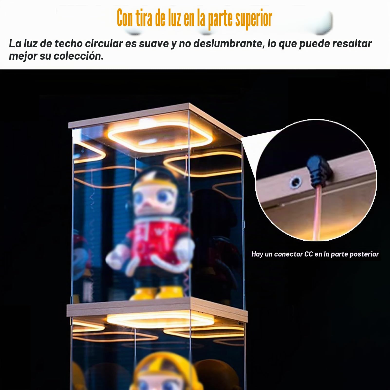 Vitrina Expositora Vitrina de Acrílico Transparente Iluminada, Caja de Almacenamiento para Encimera con Base de Madera y Plástico, Gabinete de Recolección de 10 15 20 25 30 35 40 50 60 Cm de Largo(20x