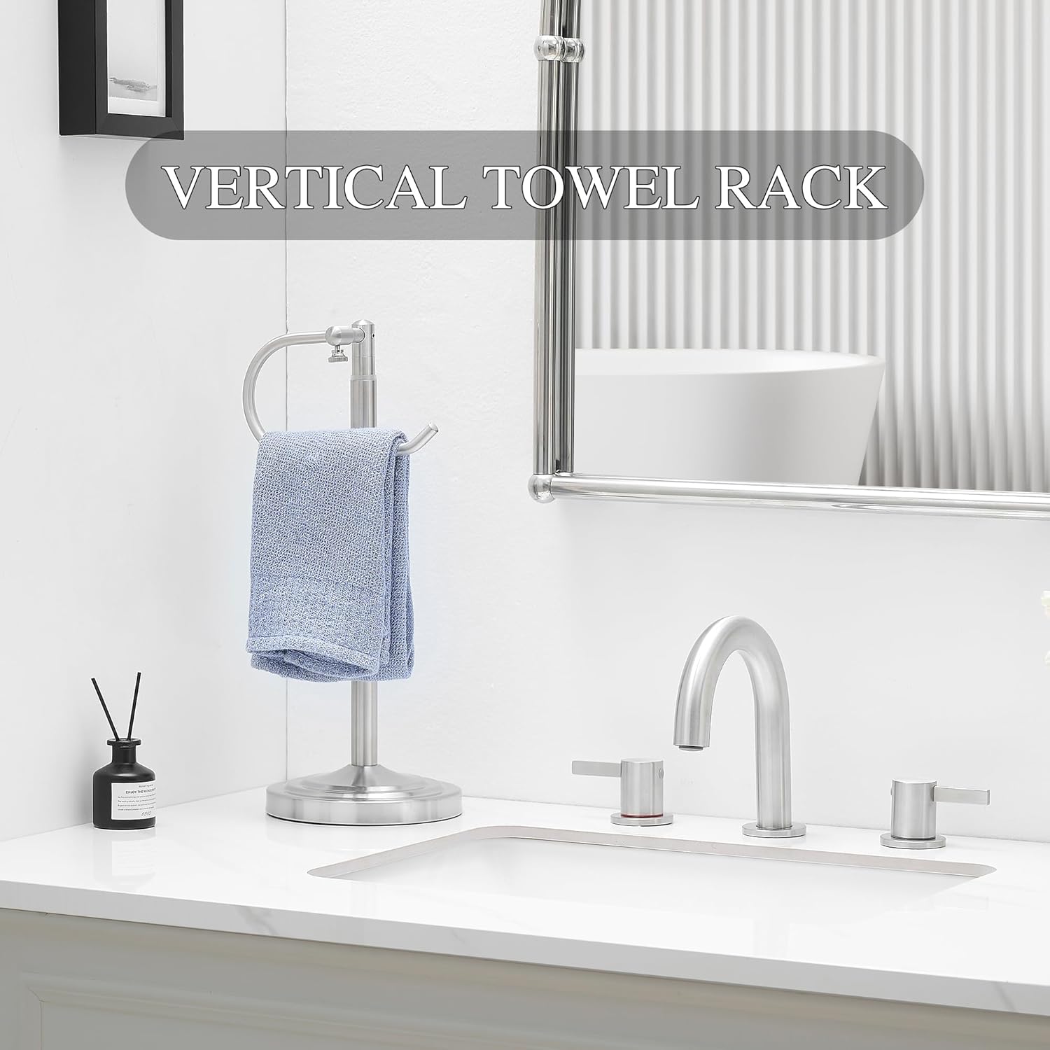 Hand Towel Holder Stand for Bathroom Countertop, Standing Towel Rack with Non-Slip Base, Stainless Steel Adjustable Towel Bar 16.5-26 Inch for Kitchen Vanity (Brushed Nickel)