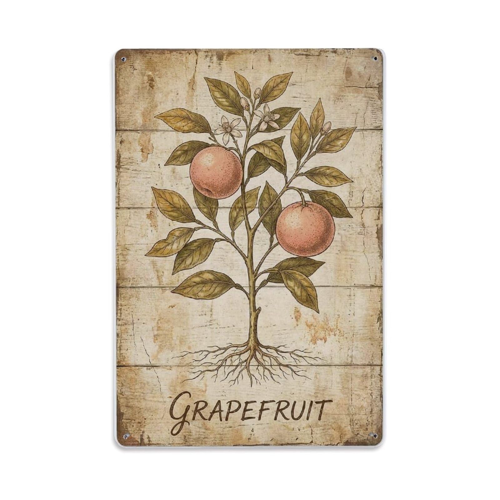 Fqnyr Style Grapefruit Citrus Fruit 1 Metal Tin Sign Plaque Wall Decor For Cafe, Club Bar, Office, Home Garden Metal Poster 8X12inch
