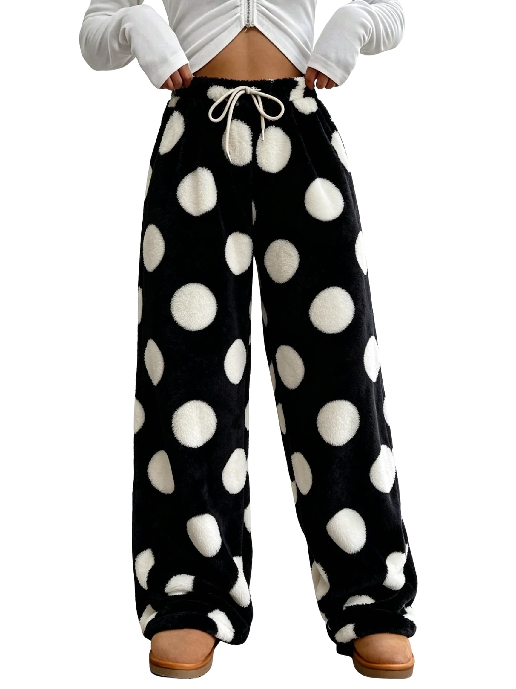 ZAFUL Women's Fuzzy Plush Pajama Pants Wide Leg Pj Bottoms Lounge Pants