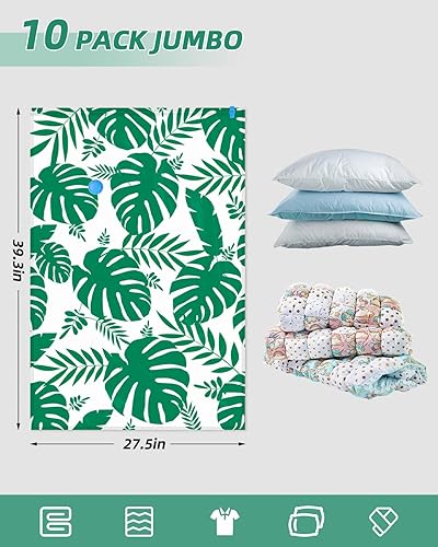 Miniatura 2 de Colemoly Bolsas de almacenamiento al vacío 10 Jumbo con bomba de aire eléctrica, bolsas de compresión grandes, bolsas de sellado al vacío que