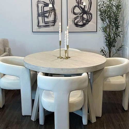 Miniatura 4 de VESCASA Silla de comedor de barril de lino con respaldo abierto, sillón lateral tapizado moderno con 3 patas para cocina, comedor, sala de estar, 1