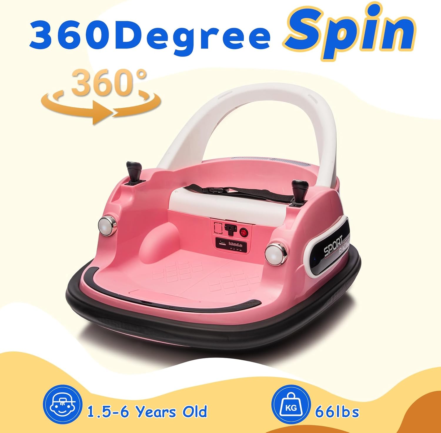 Bumper Car for Kids, 12V Kids Ride On Toy with Parent Remote Control, Baby Electric Bumping Car w/ 360 Degree Spin, LED Lights, Pink