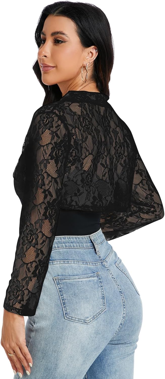 Women's Long Sleeve Lace Bolero Shrug Cardigan Top for Wedding, Party - Image 4