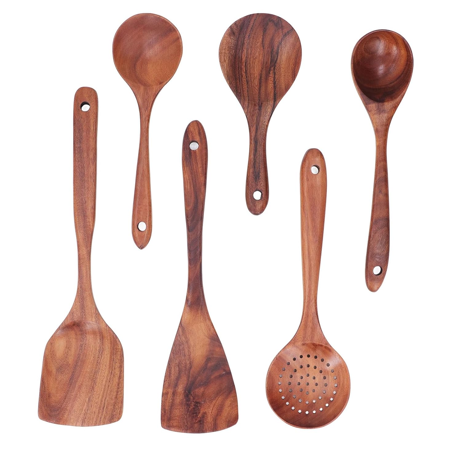 Juego de utensilios de cocina de madera, juego de cucharas de espátula de cocina, diseño minimalista de agarre cómodo con 2 espátulas y 4 cucharas, utensilios de cocina de madera
