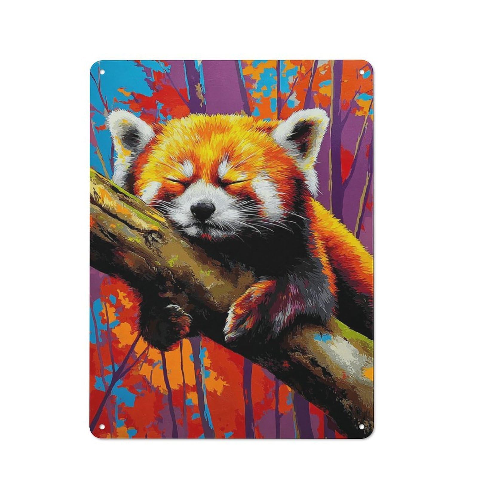 Junmoney Sleepy Red Panda In Autumn Forest 40X30cm Retro-Style Tin Sign With For Garage Or Workshop, For Vintage Wall Decor Fans, For Metal Sign Collectors