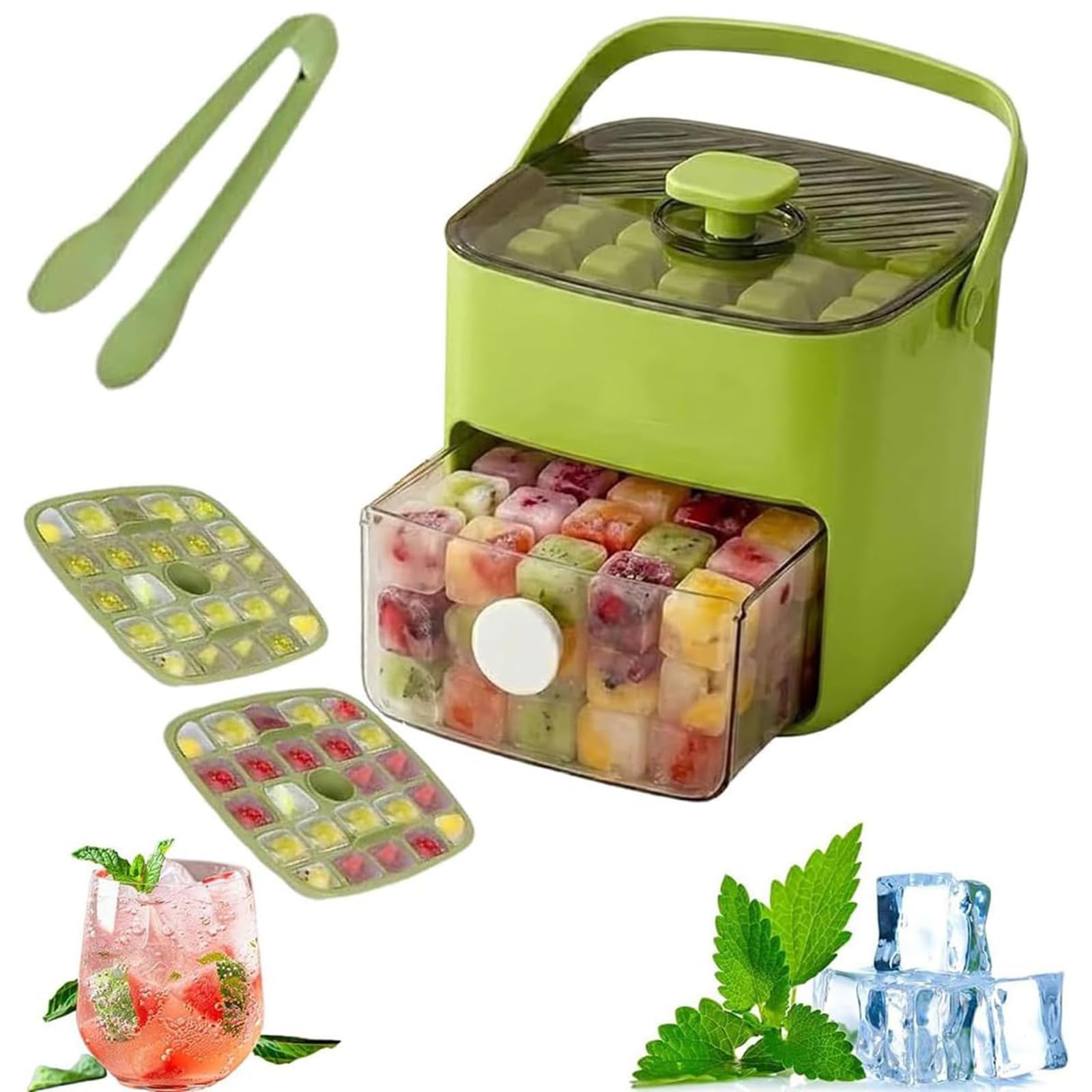 ZVD Machine à Glaçons Portable Avec Couvercle Et Boîte De Rangement 48 Glaçons, Machine à Glaçon, Bac à Glaçon Avec Poignée Cachée, Retrait Des Glaçonses Par Simple Pression D'un Bouton (A)