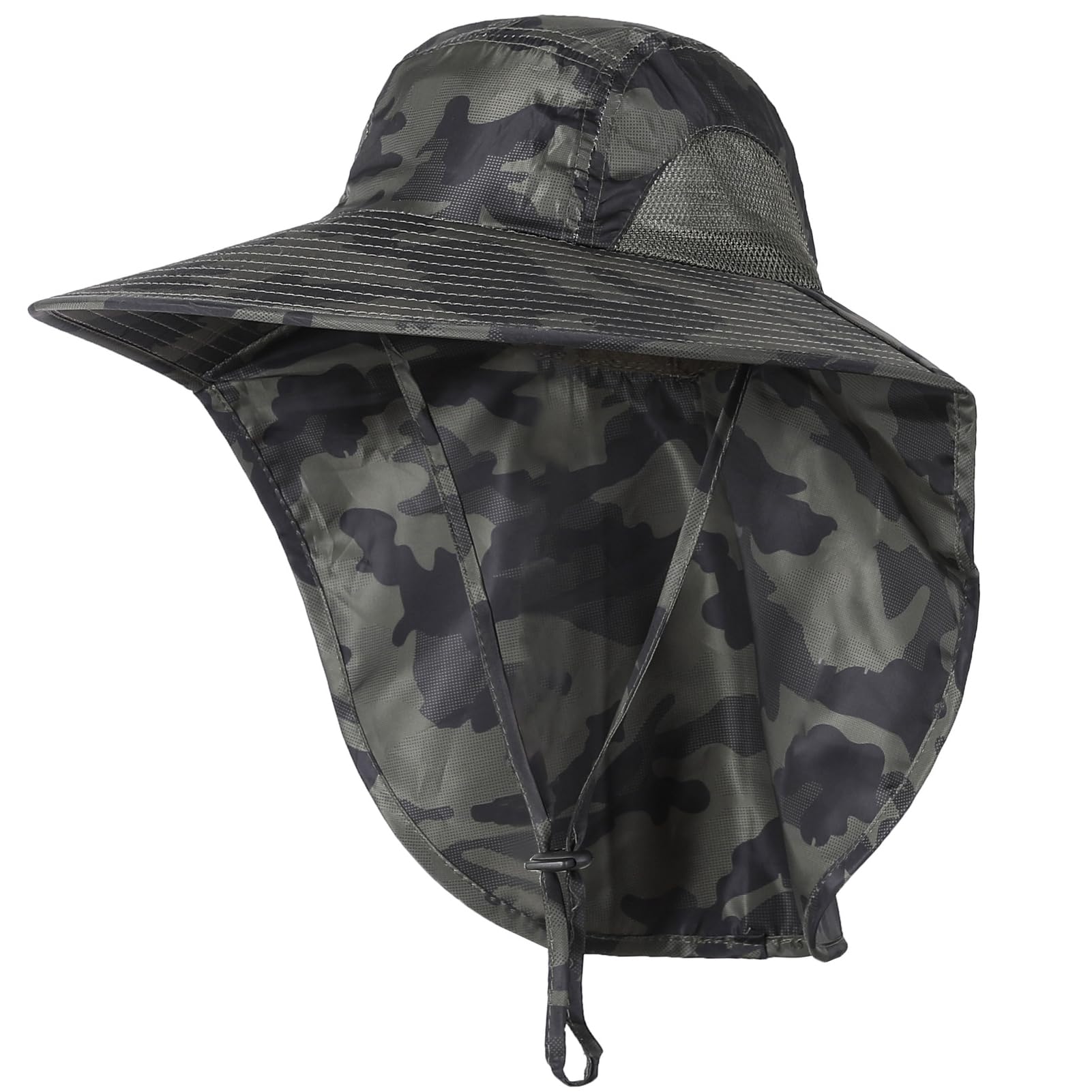 Wide Brim Sun Hat with Neck Flap, Adjustable Outdoor 50+UPF Protection Safari Cap Womens Mens Hiking Fishing Hat