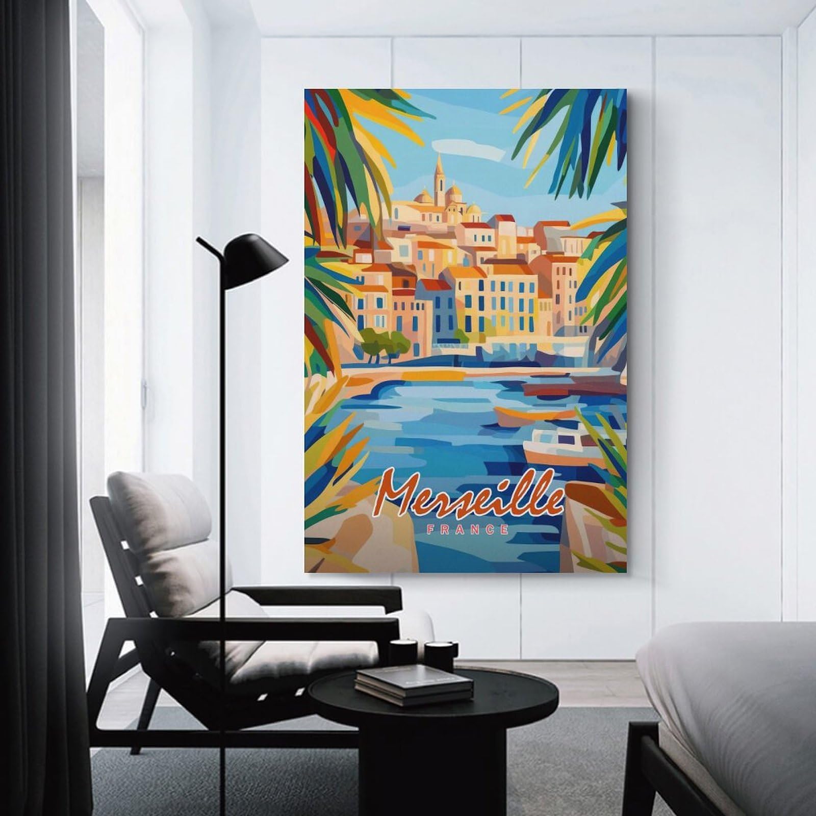 Junmoney Marseille Cityscape Home Decor Wall Art 20x30inch(50x75cm), for Office, Study Or Home Workspace, Home Office Artwork with Decorative Appeal