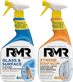 RMR Shower Shield Power Pack – Glass & Surface Cleaner/Repellent + Xtreme Soap Scum Remover, Multi-Surface Cleaning Kit for Bathroom, Tile, Glass, & Surfaces, 2–32 Oz Bottles