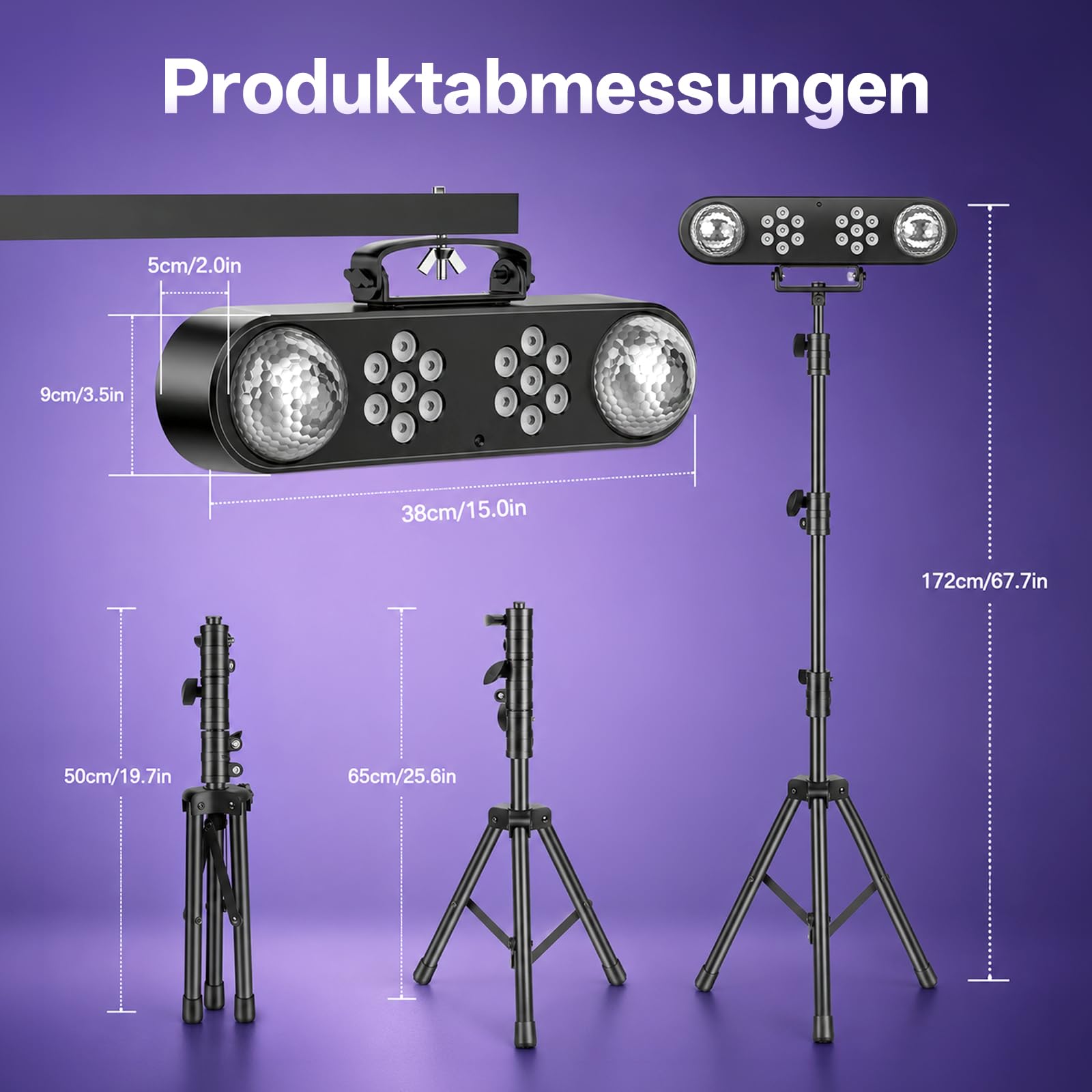 4-in-1 Discolicht Partylicht mit Ständer, Discokugeln, PAR-Lichtern mit Fernbedienung und Tragetasche,Bühnenbeleuchtungssystem mit Ton aktiviert, für Bar, Gig, Move, Hochzeit, Weihnachten