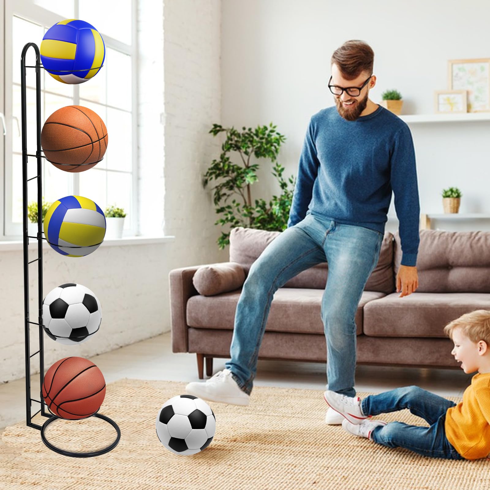 Estantería de Almacenamiento para 5 Bolas Extraíble Soporte Estable Baloncesto Balón Pie Voleibol Rugby