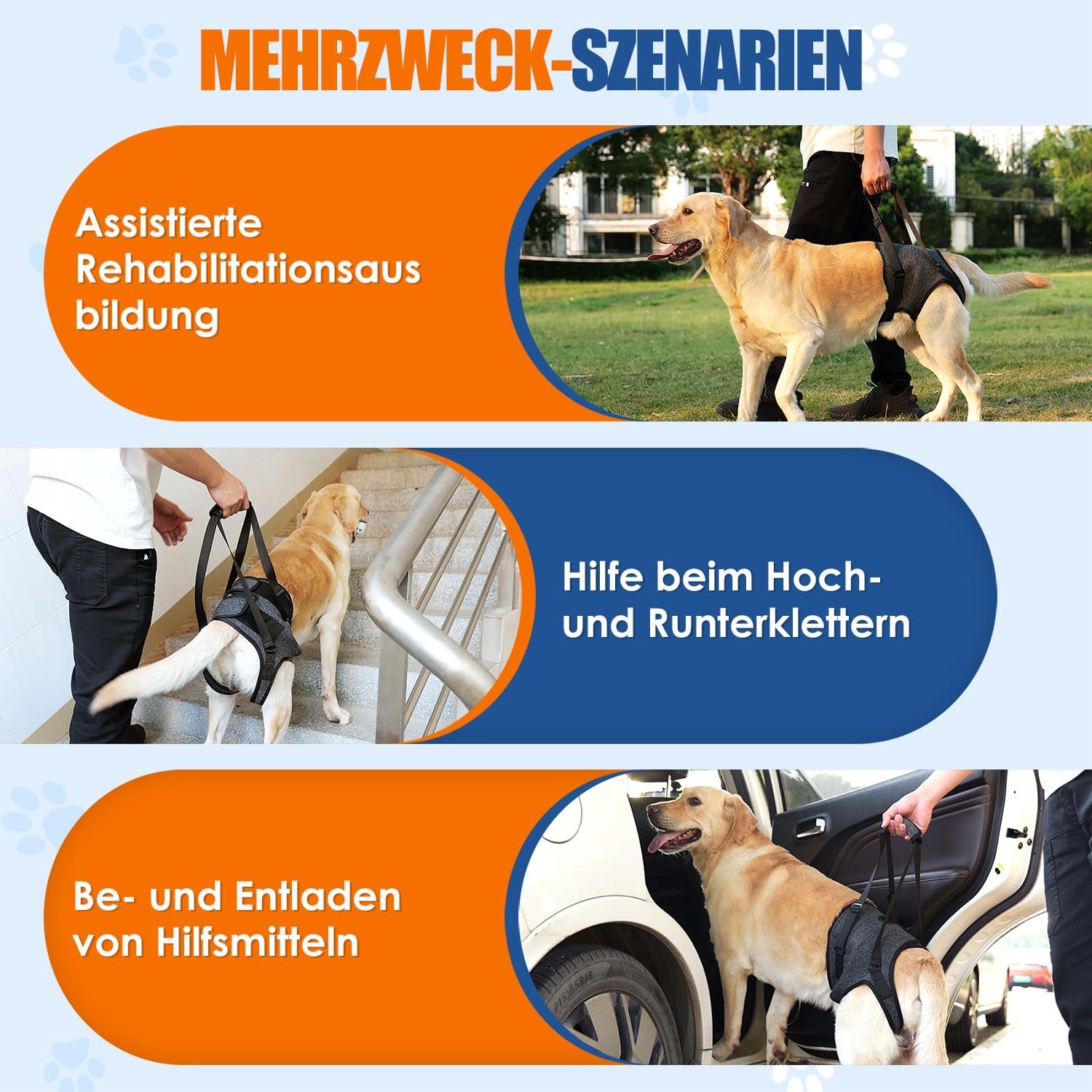 SlowTon Unterstützungsgeschirr für Hinterbeine Geschirr für mittelgroße Hunde - Bequemes, verstellbares Hebegeschirr ältere, verletzte, arthritische, behinderte Hunde Rehabilitation