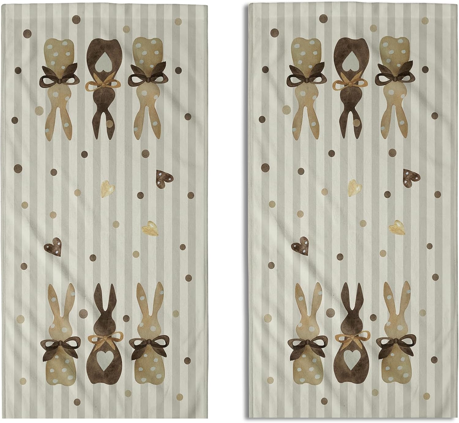 Easter Hand Towels for Bathroom Set of 2 Cute Brown Rabbit Bunny Striped Holiday Print Decorative Handtowels Soft Absorbent Bath Towel for Home Guest Room Hotel Gym Spa