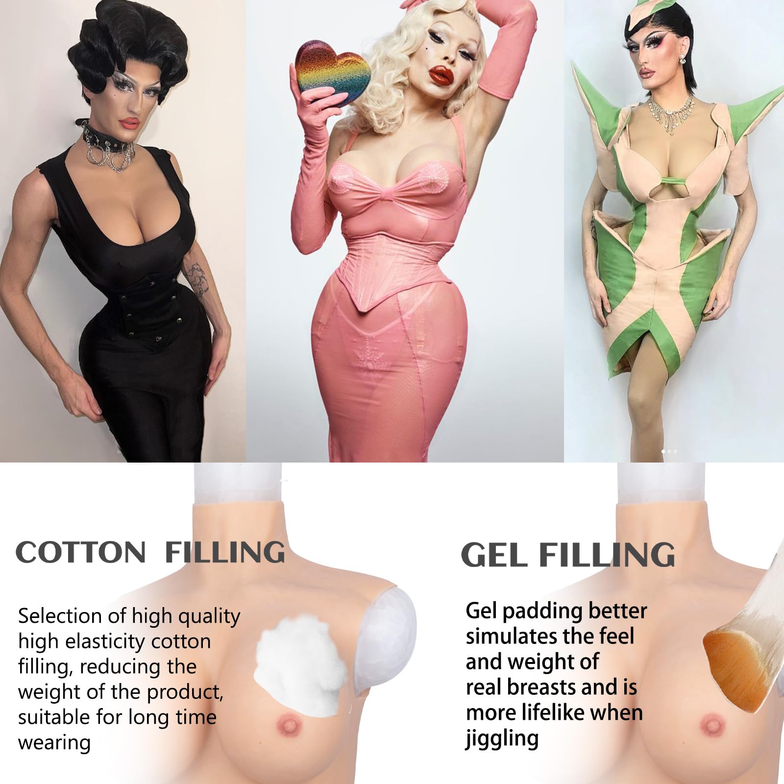 Silicona Pecho Moldes Pechos falsos Pechos falsos Cuellos altos Estilo C-H Copa para Drag Queen Crossdress