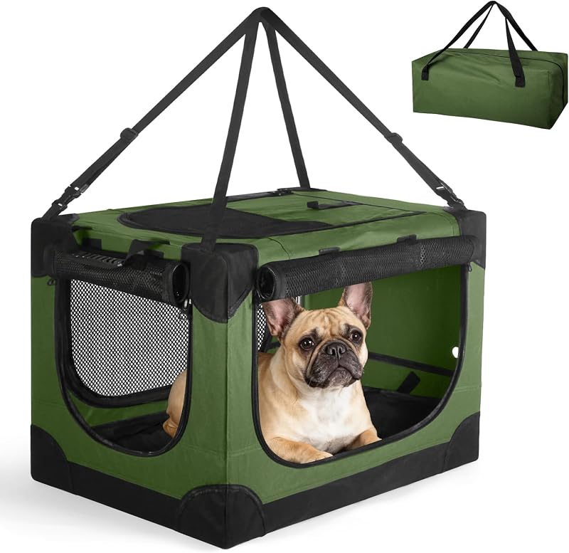 Caixa de Transporte Dobrável para Cães Pequenos Crazydeer Verde 60,96 x 43,18 x 43,18 cm