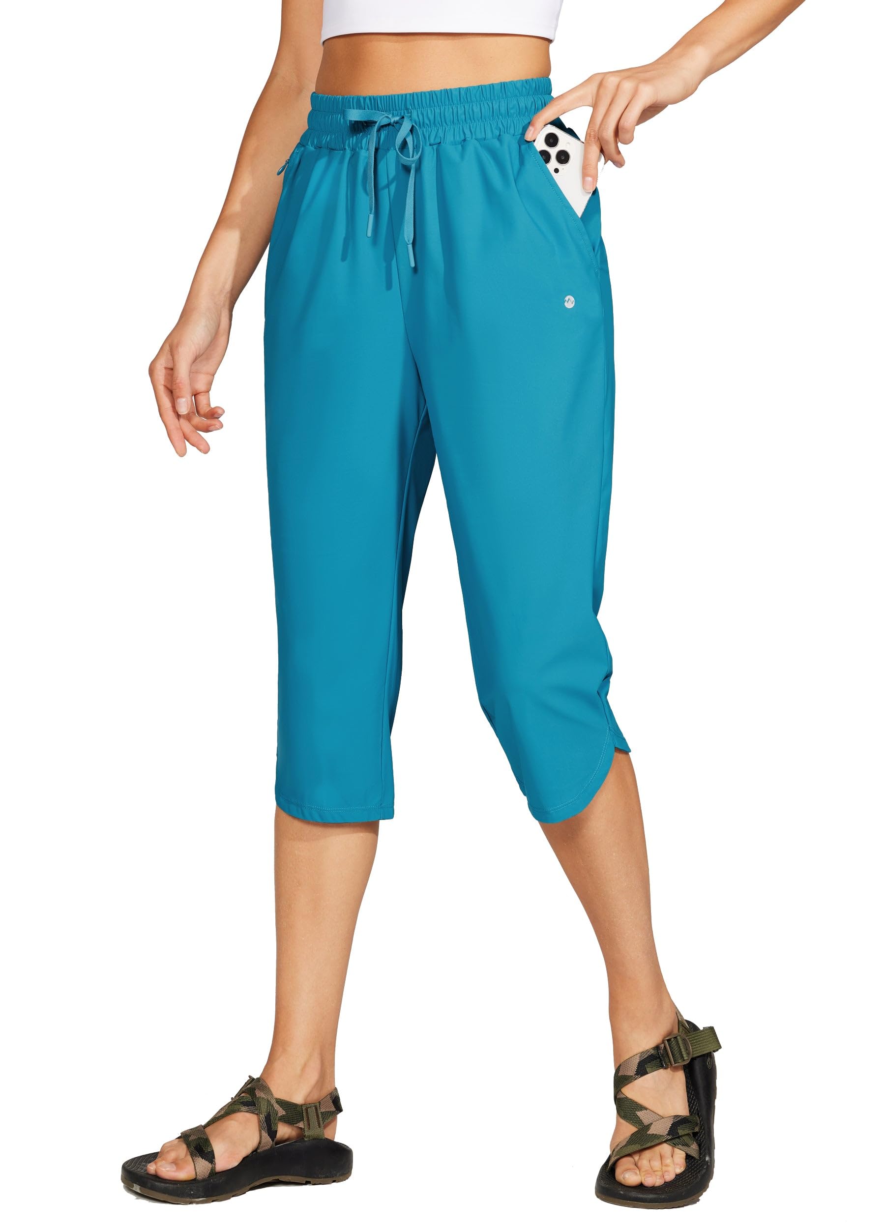 Women's Swim Capris Pants Quick Dry Swimming Board Beach Athletic Capris with Pockets Lightweight UPF 50+ 18"