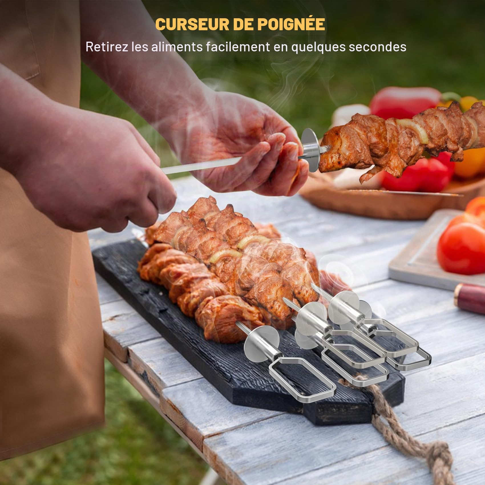 onlyfire Set de Brochettes pour Barbecue en Acier Inoxydable, Pic Brochette INOX avec Support, 6 Brochettes à Viande, Brochettes de Grillades pour Barbecue et Grille, pour Viande et Légumes