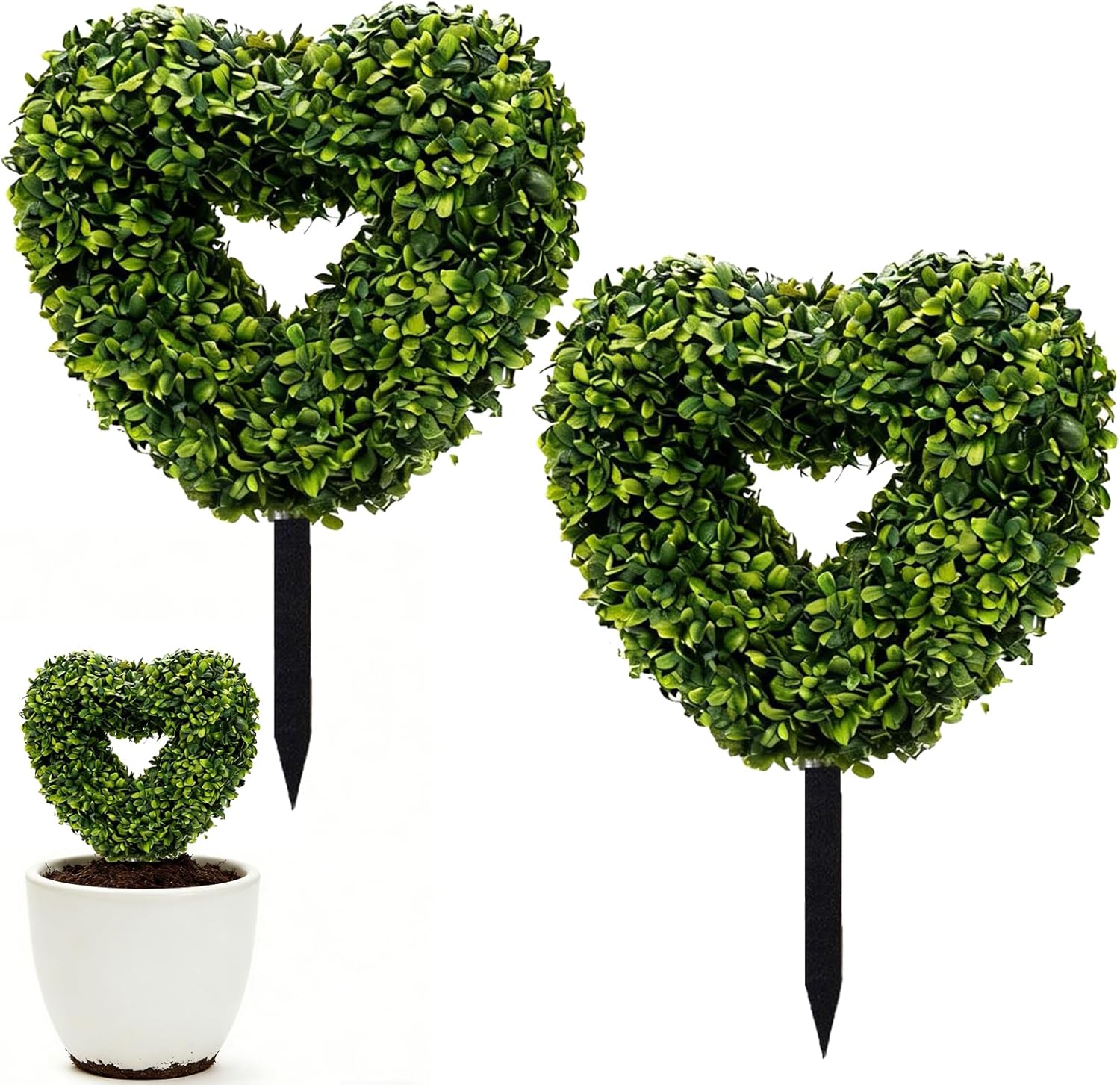 Artificial Boxwood Heart Topiary, 14" UV Resistant Small Fake Plant Without Pot, Romantic Heart Shaped Topiary Tree, Faux Boxwood Topiary for Valentine's Day Home Porch Decor (2*A)