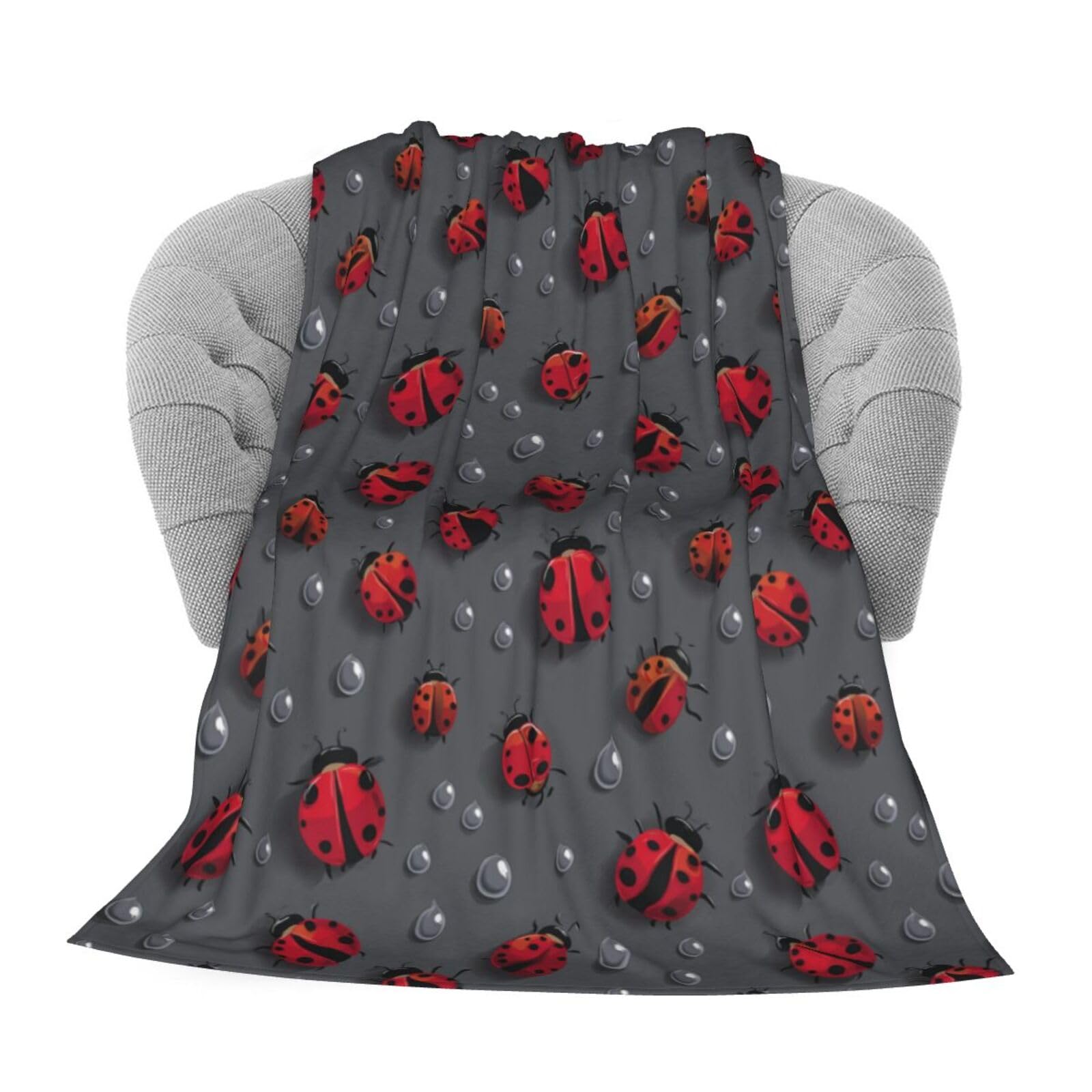 KiuLoam Flannel Blanket Ladybug Raindrop Fleece Throw Blanket for Couch Sofa Living Room Bedroom 50x60 Inches for Kids Women Men