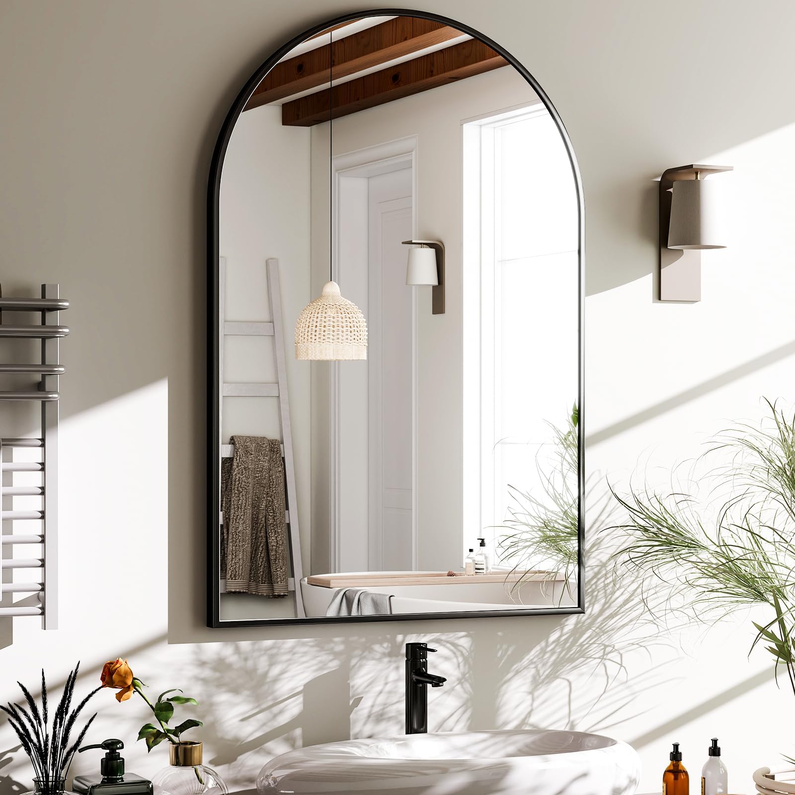HARRITPURE 20" x 30" Arch Mirror Bathroom Wall Mounted Mirrors Black Vanity Mirror with Metal Frame for Bedroom Living Room Entryway