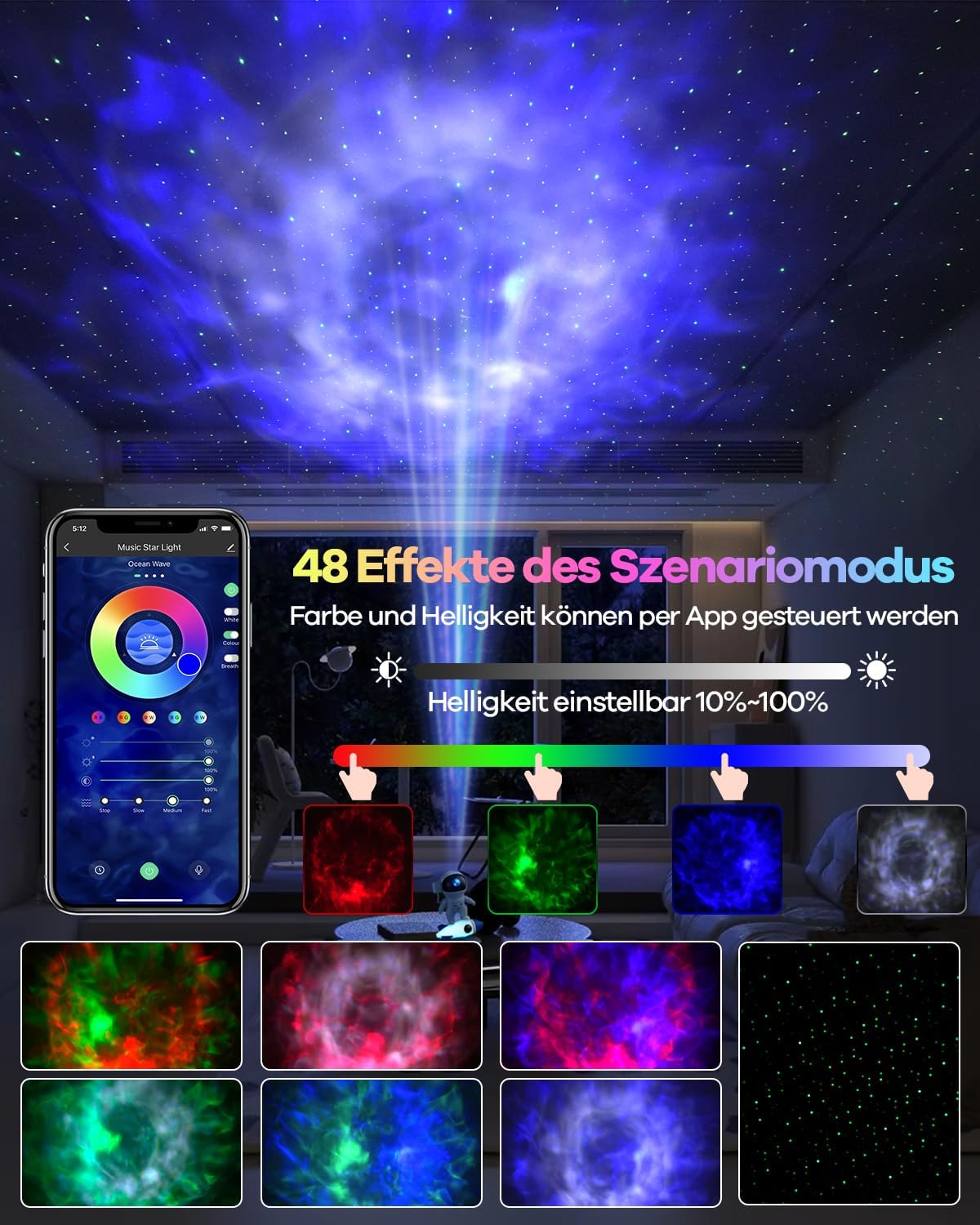 The Three Musketeers Astronaut LED Sternenhimmel Projektor Galaxy Nachtlicht mit Timer,Fernbedienung,Bluetooth Lautsprecher,Schlafzimmer Deckenprojektion Lampe,Geschenk