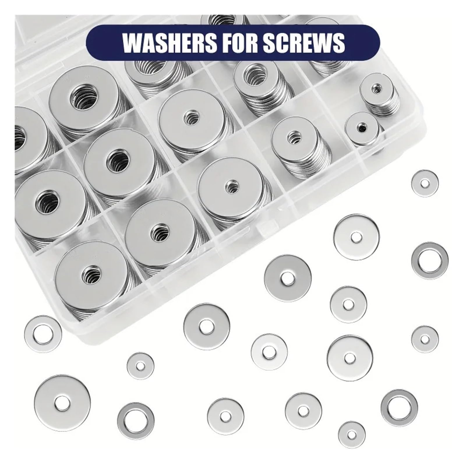 Edelstahl Beilagscheiben 100-teiliges Kotflügelscheiben-Set aus Edelstahl, flache Unterlegscheiben for Schrauben und Bolzen, Metall-Unterlegscheiben-Set (12 Größen M3–M12), sortiert, groß