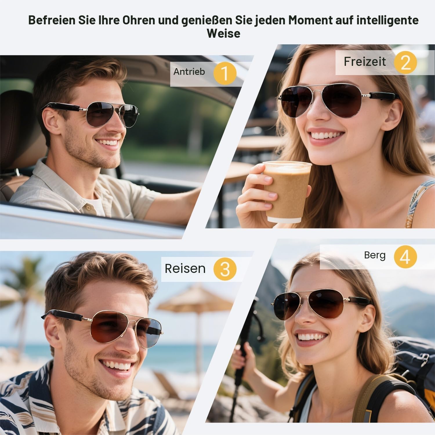 LONGLU Intelligente Brille, KI-Smart-Brille mit Hyper MZT App - Echtzeit-100+ Sprachübersetzung, Touch-Fotografie, UV400-Schutz & Bluetooth 5.4 (Braun)