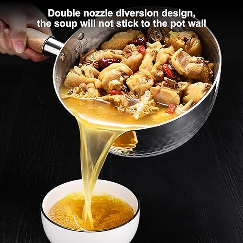 Miniatura 5 de Alvinlite Sartén de acero inoxidable, cacerola japonesa con mango de madera, olla para hervir leche, sartén japonesa para sopa de estufa