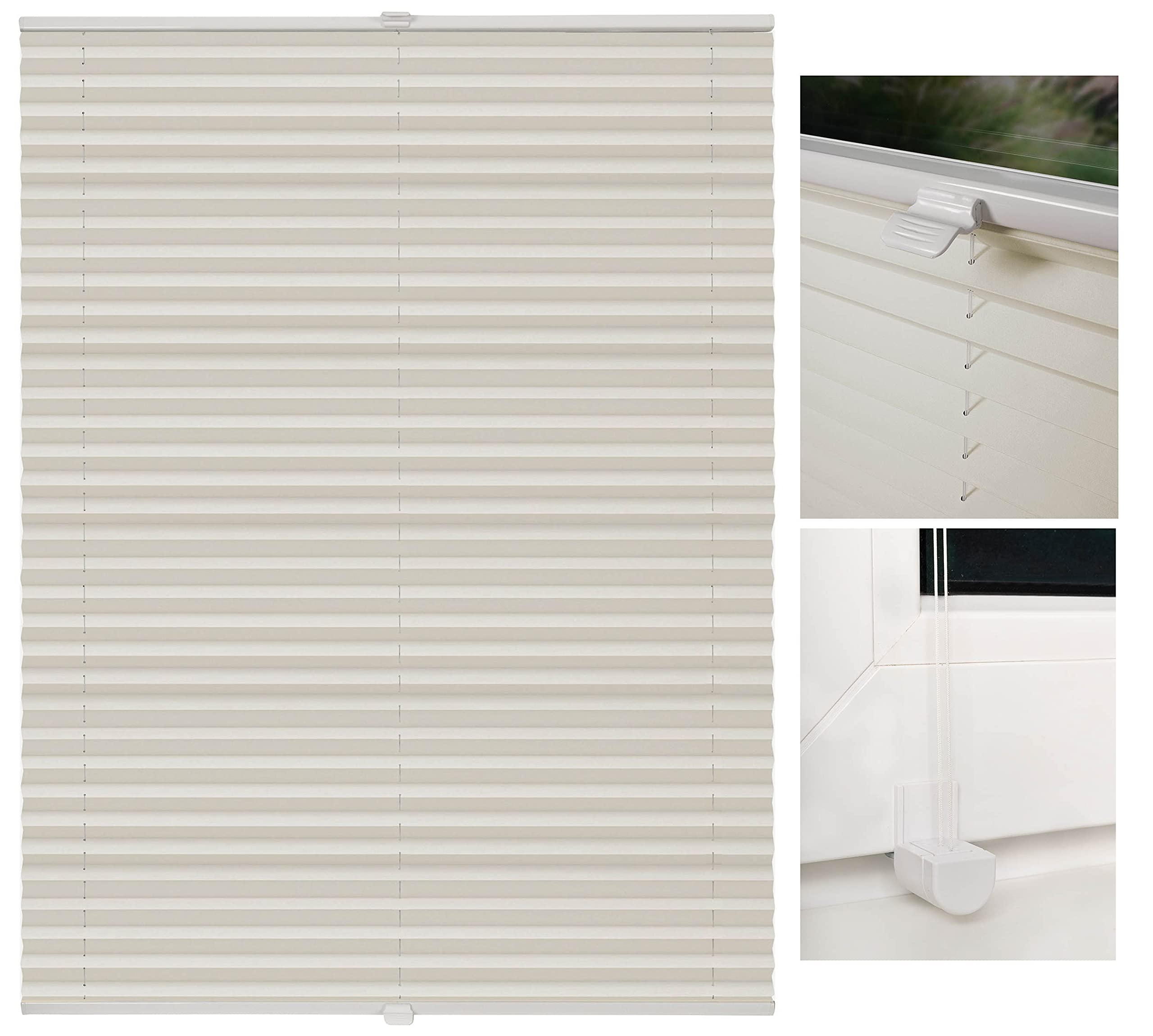 Plissee ohne Bohren Klemmfix Faltrollo Jalousie Plisseerollo Sichtschutz und Sonnenschutz Blickdicht lichtdurchlässig Rollo für Fenster & Tür Vanille 70x130 cm