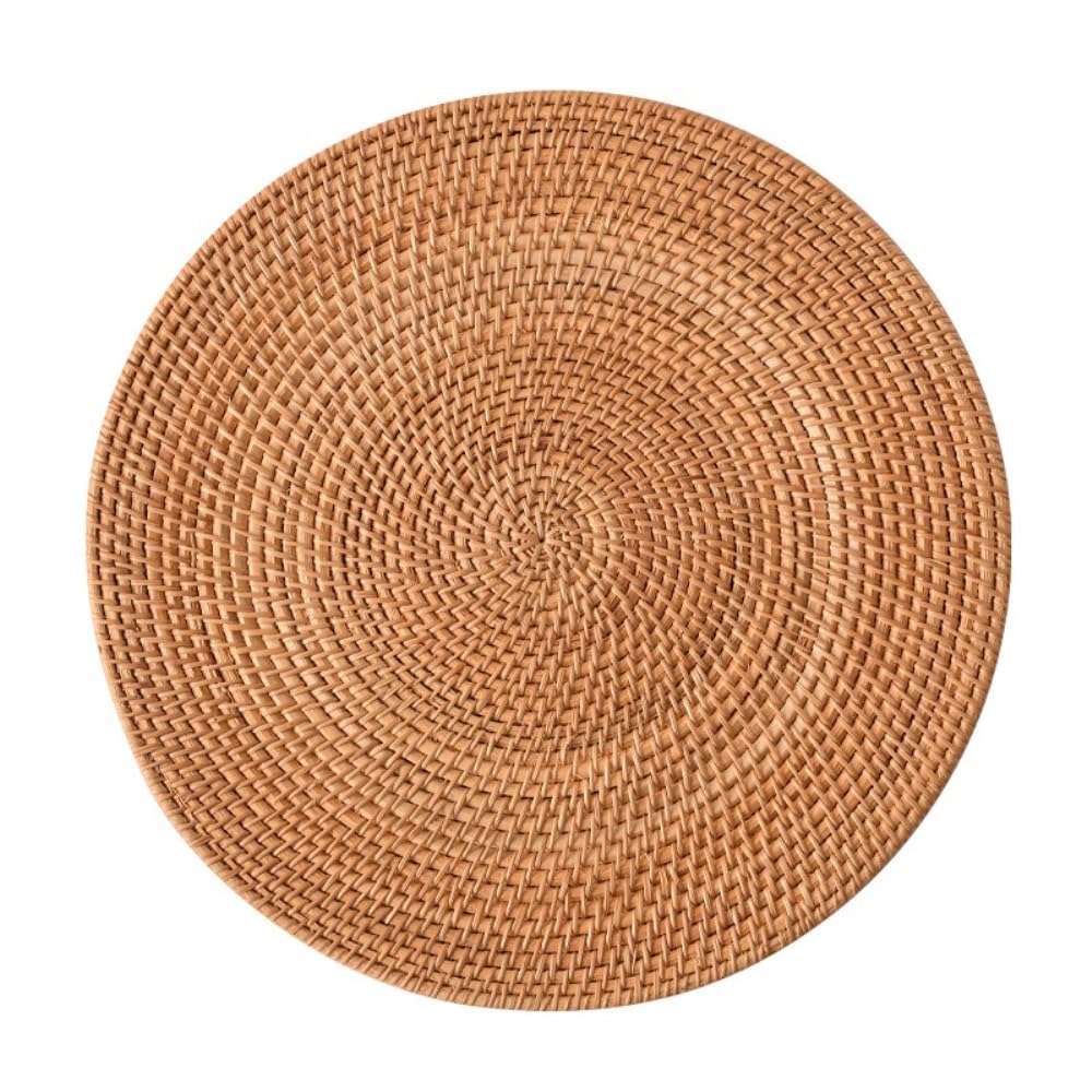 Rattan Untersetzer 2er Set handgefertigt,geflochtene Tischuntersetzer rund für Getränke Tassen Schüsseln Töpfe,hitzebeständig Platzdeckchen Boho Tischdeko für Zuhause Küche Esstisch,Kaffee,35cm