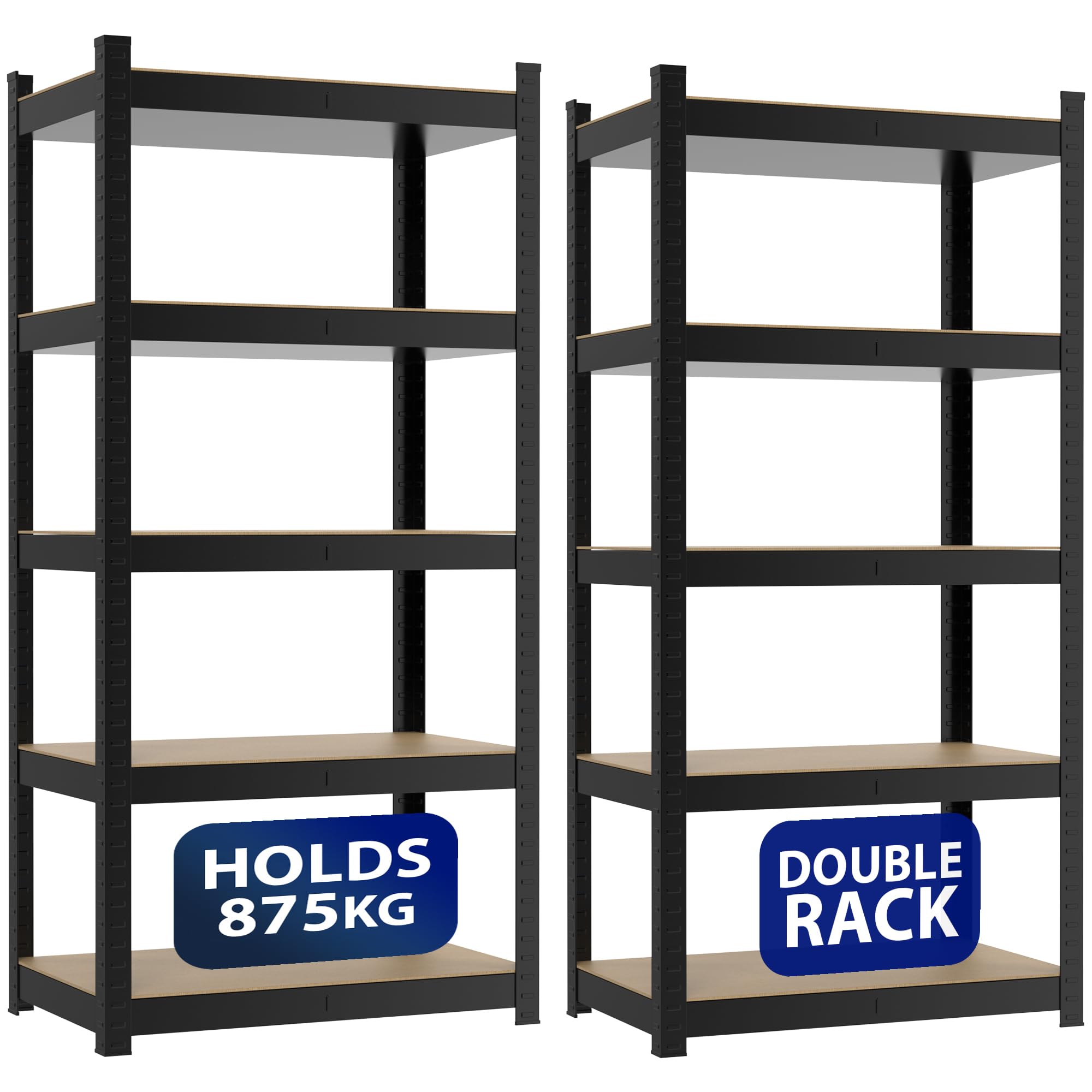ZENO 5-Tier Garage Shelving Units | Set of 2 Shelving Units | Heavy Duty Garage Shelving | Shelving Unit For Storage | Metal Storage Shelves | Easy To Assemble | 875KG Load Capacity (Black, Regular)