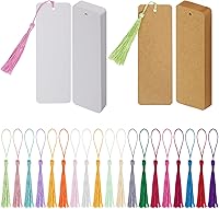 Choyaxo 120PCS Blank Kraft Paper Bookmarks with 100 Colorful Tassels - DIY Crafts, School Supplies, Gift Tags 5.5x2 Inch