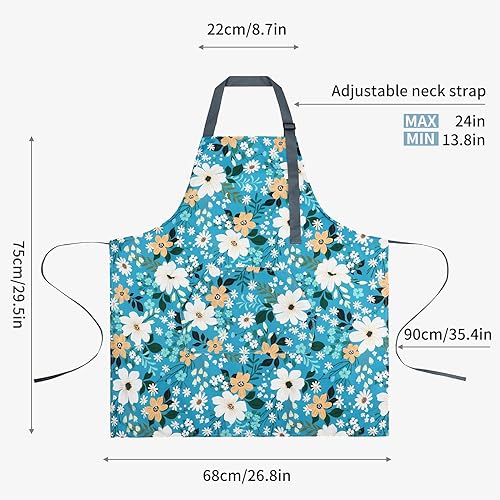 Miniatura 6 de Delantal floral para mujer, paquete de 2 delantales para mujer con bolsillos, delantales de cocina impermeables para cocinar, hornear