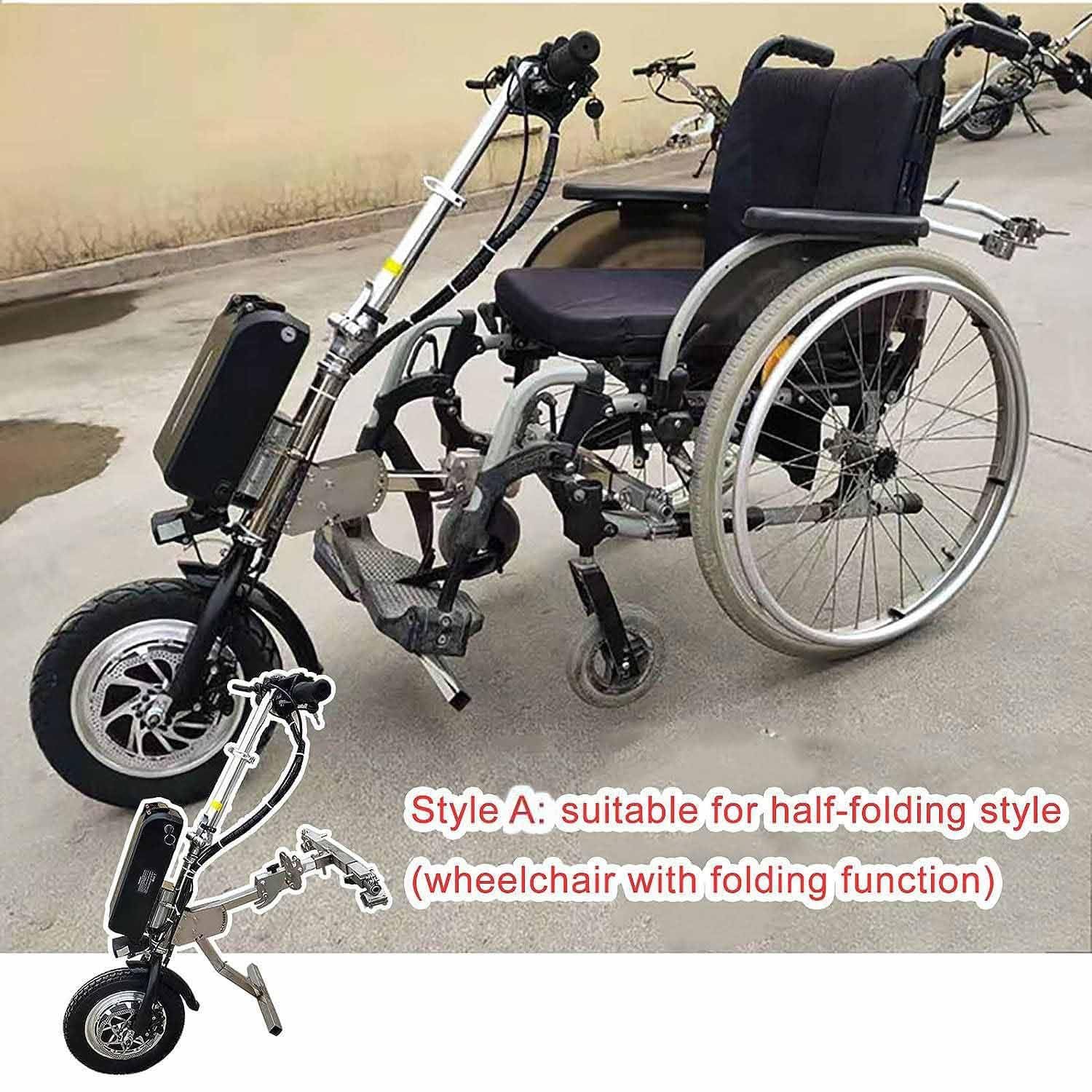Dispositivo de tracción para Silla de Ruedas de 500 W,con luz Delantera, amortiguación y Trompeta, Kit de conversión de Silla de Ruedas eléctrica - Autonomía de 65 km A-17AH