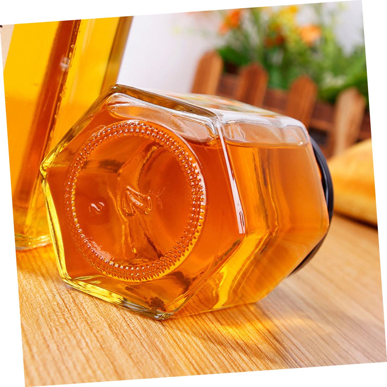 NAMOARLY 10pcs Glass Bottle Syrup Container Clear Candy Jars Honey Bottle Honeycomb Jar Empty Jar Clear Container with Lid Nut Clear Honey Jars Sugar Tank Honey Jar with Dipper Black