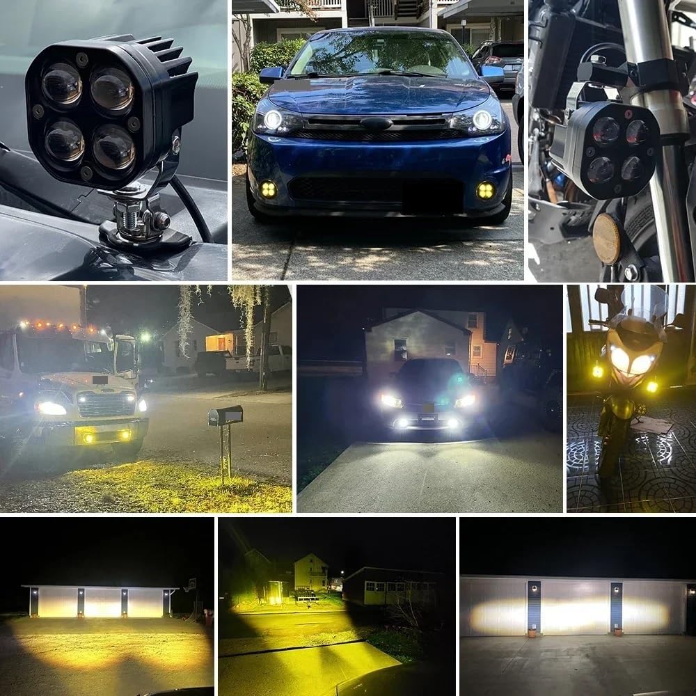 Phares de moto à LED Phare de moto Phares LED double couleur pour motos, 1000W, 3 pouces, 12V, 24V, lampe de conduite pour voiture 4x4, Auto, SUV, ATV(2PCS)