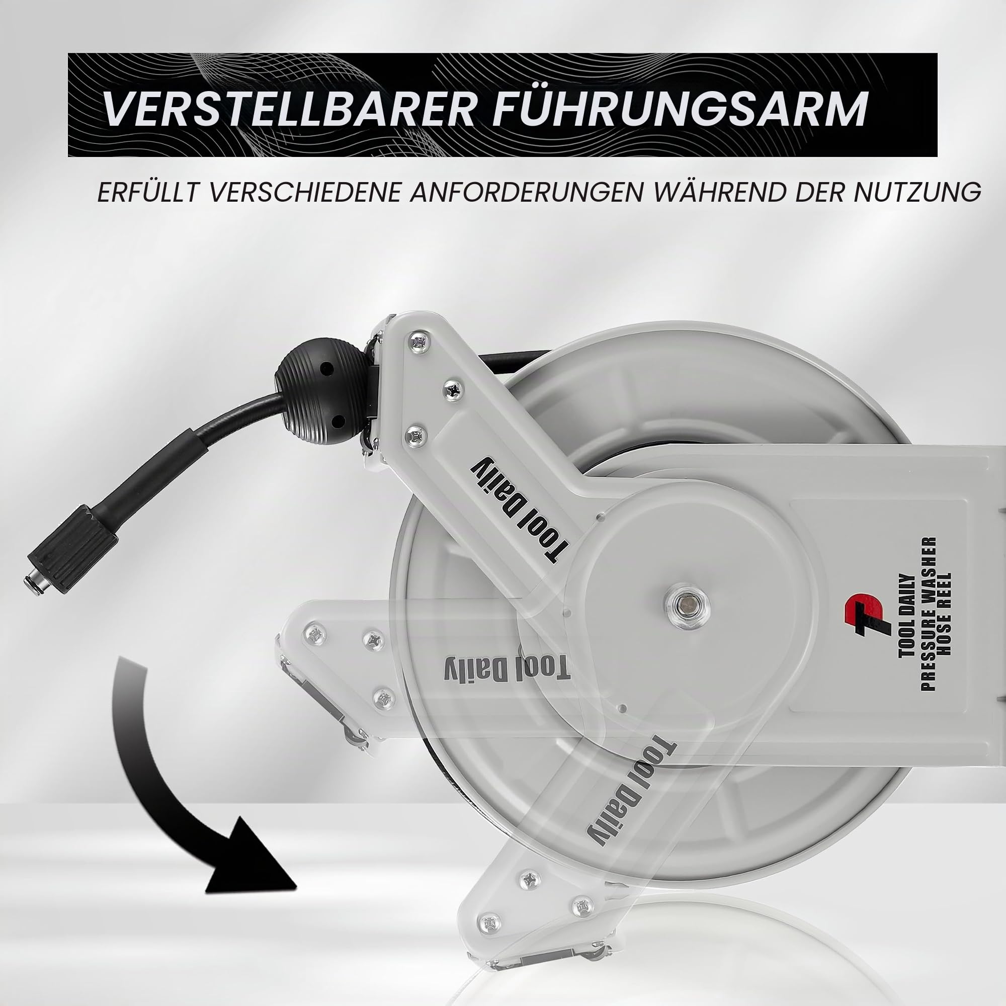 Tool Daily Aufrollbarer Hochdruckschlauch-Aufroller 18 m x 1/4 Zoll, Robuste Schlauchtrommel für Hochdruckreiniger 248 bar (3600 PSI) mit Wand- und Bodermontage
