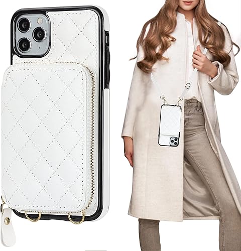 Bocasal Funda tipo cartera cruzada para iPhone 11 Pro Max, con bloqueo RFID, de piel sintética, con cremallera, funda tipo cartera con función atril