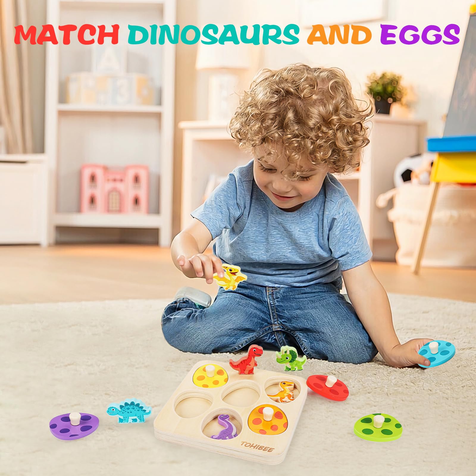 Wooden Puzzles for Toddlers 1-3, Dinosaur Matching Egg Puzzle Montessori Toys for 1 2 3 Year Old Boy Girl Gifts, Preschool Education Learning Toys