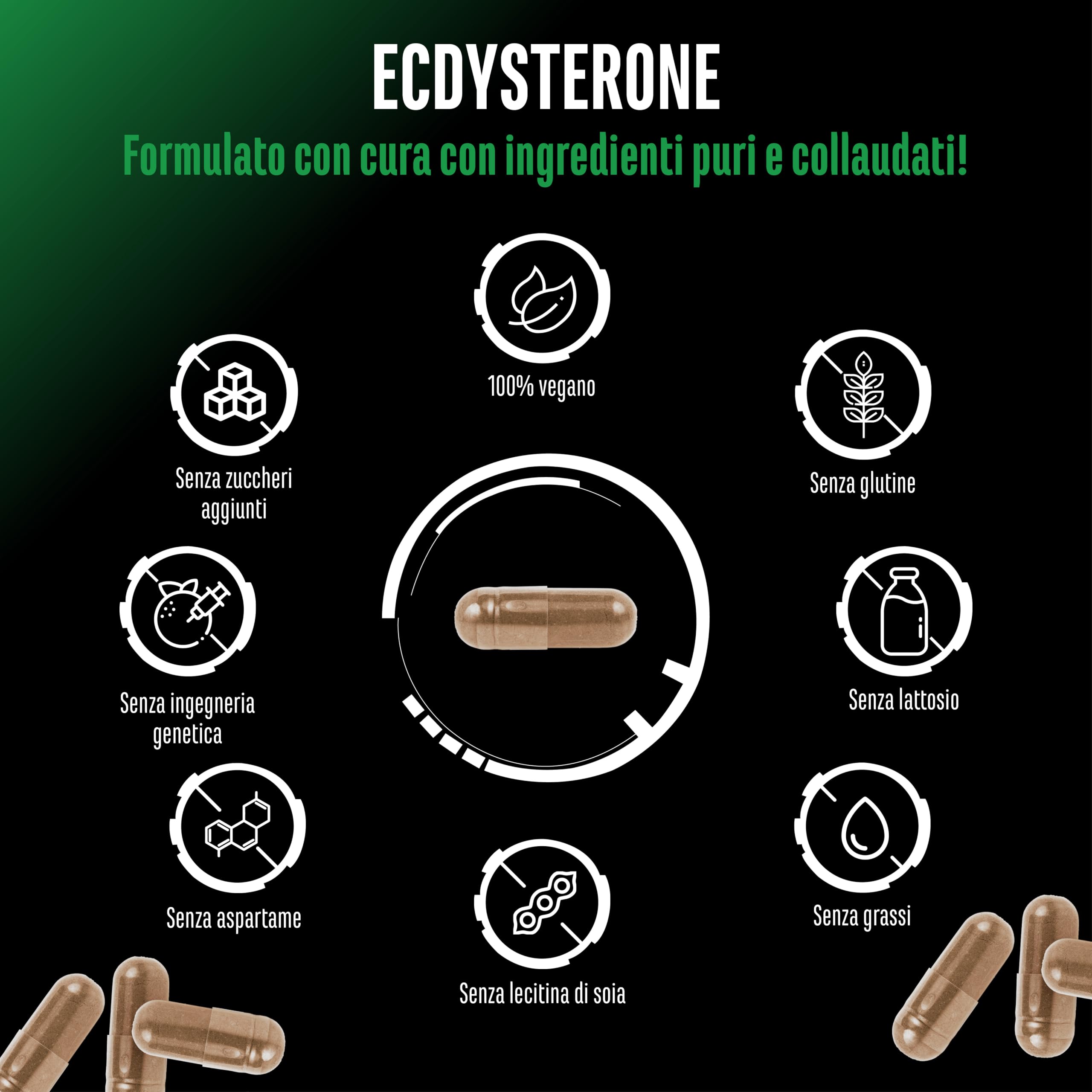 Complesso di ecdisterone - 760 mg per capsula – Con 90% beta-ecdisterone, L-leucina e piperina – Ad alto dosaggio & qualità premium - 60 capsule vegane
