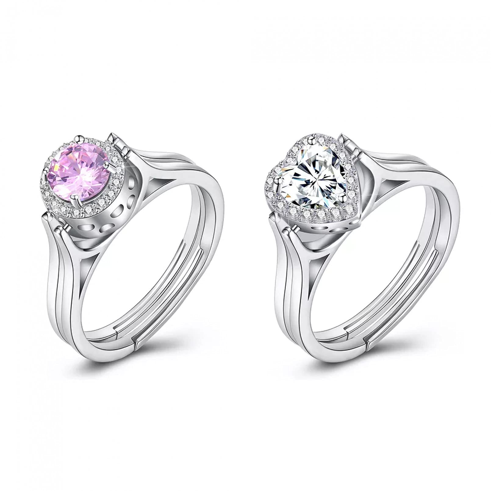 BAJIE Fede Nuziale Romantici Anelli in Argento Sterling 925 per Donna Reversibile Simpatico Cuore cubico