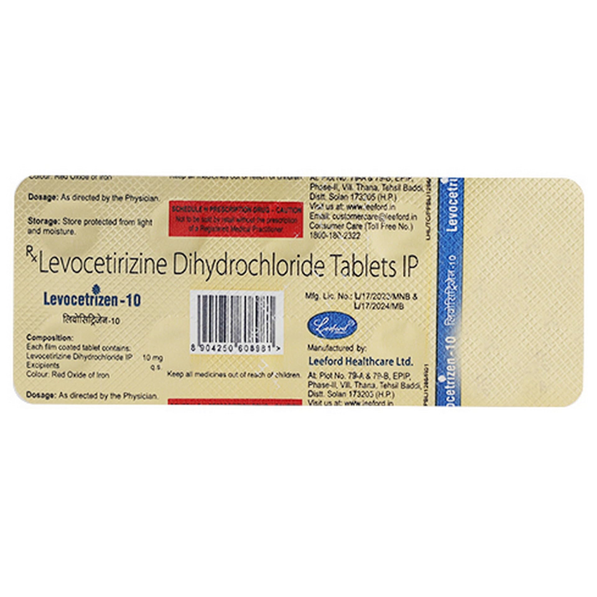 Levocetrizen-10 - Strip of 10 Tablets