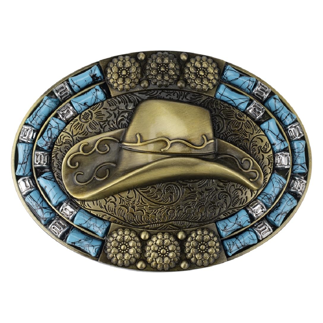 Boucle de ceinture de cowboy turquoise pour hommes chapeau de cowboy millésime fleurs boucle de ceinture rétro mode western chapeau bijoux
